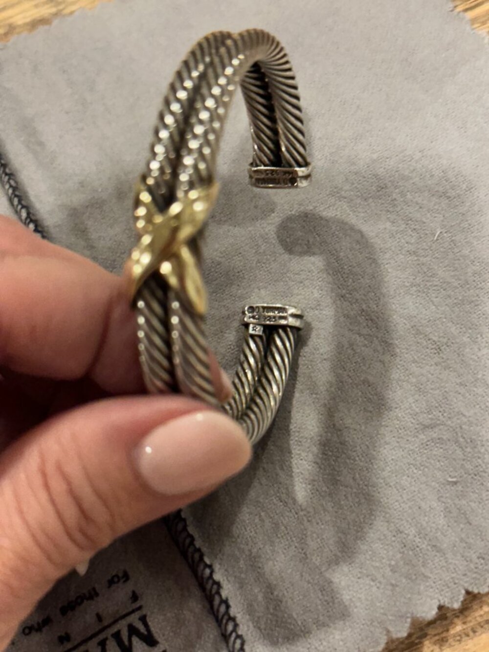 David Yurman 8 mm sterling silver stacked cable with 14k gold X - Picture 2 of 4